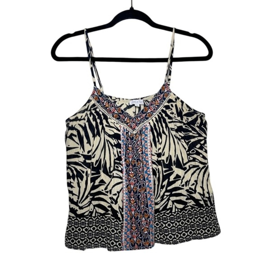 Patrons of Peace Mixed Print Cami Tank Top Womens M Boho Black‎ Cream - Picture 2 of 5